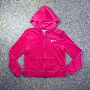 Juicy Couture Velour Hoodie Women's Size L Pink Rhinestone Logo Y2K Sweatshirt